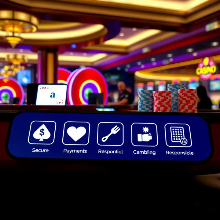 Secure online payment methods and responsible gambling icons symbolizing safe play practices