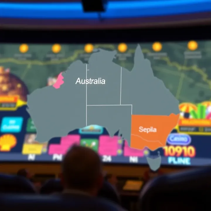 Map of Australia highlighting regions with licensed online casinos and legal gambling zones