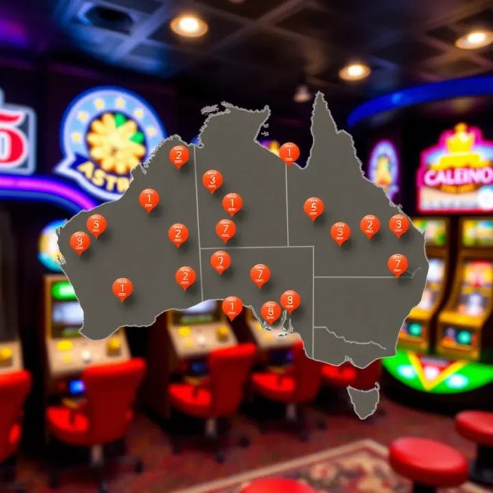 Detailed map of Australia with icons indicating legal status of online pokies across regions