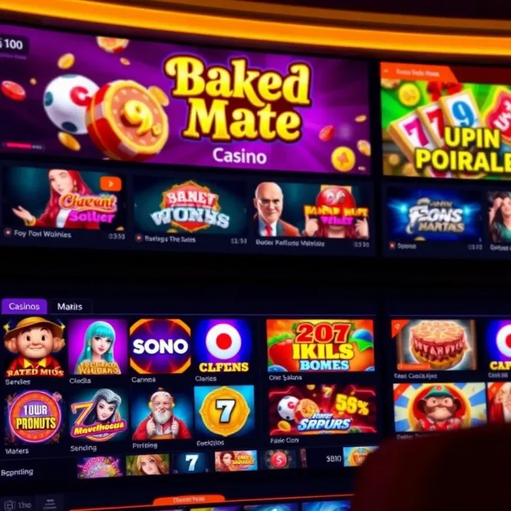 Baked Mate Casino Game Selection and Interface Overview Colorful online casino interface showcasing popular slot games and user-friendly navigation