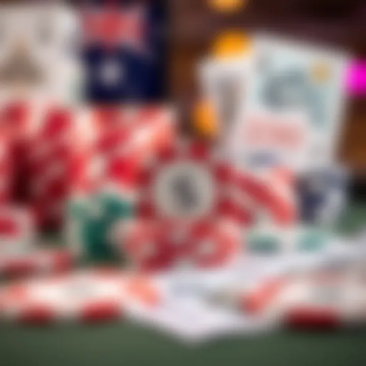 Illustration of a casino chip stack with Australian dollar symbols in the background