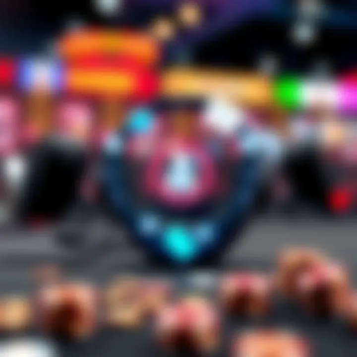 Customer support headset with digital icons representing communication and assistance