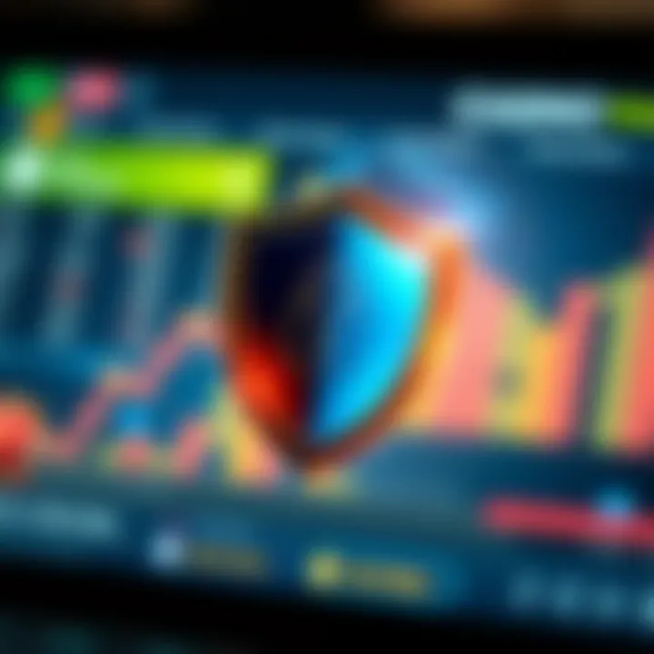 Illustration of secure online account protection with a shield and lock symbol