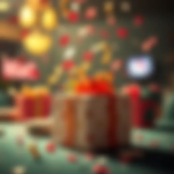 Bright casino birthday celebration with gift and confetti
