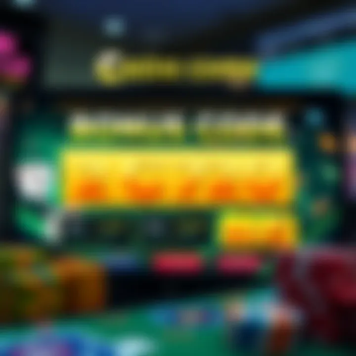 Illustration of a digital casino interface displaying bonus code entry and promotional offers