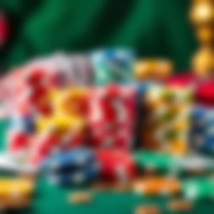 Colorful casino chips and cards representing a variety of bonus offers available at an online casino