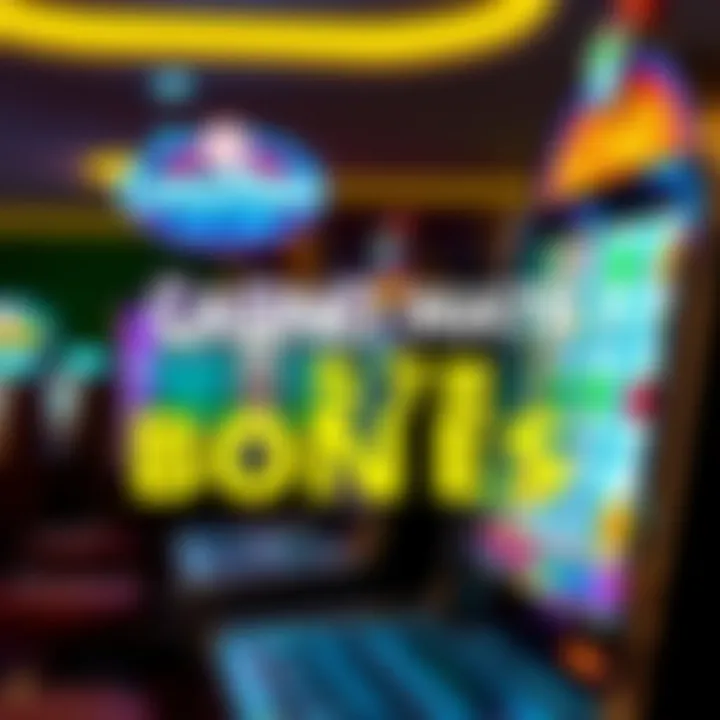 Bright slot machine with promotional text highlighting special bonuses