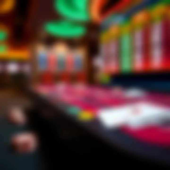 Digital representation of online casino interface with virtual chips and cards