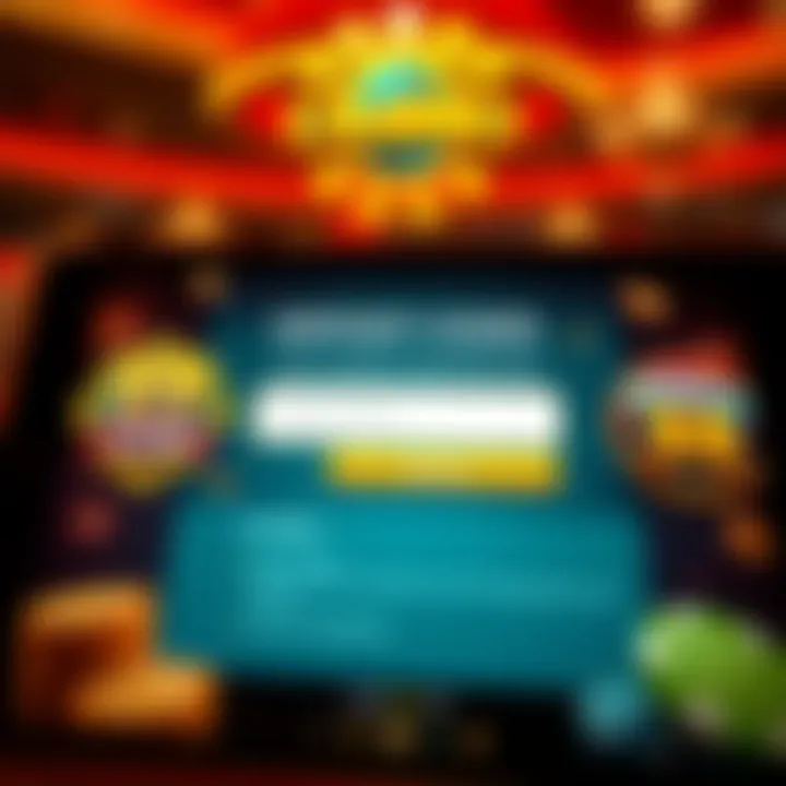 Illustration showing a digital casino interface with highlighted deposit code entry field and promotional bonuses