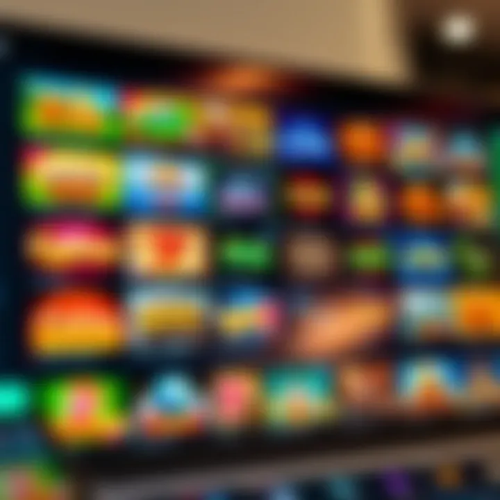 Various online casino game icons displayed on a digital screen representing game variety
