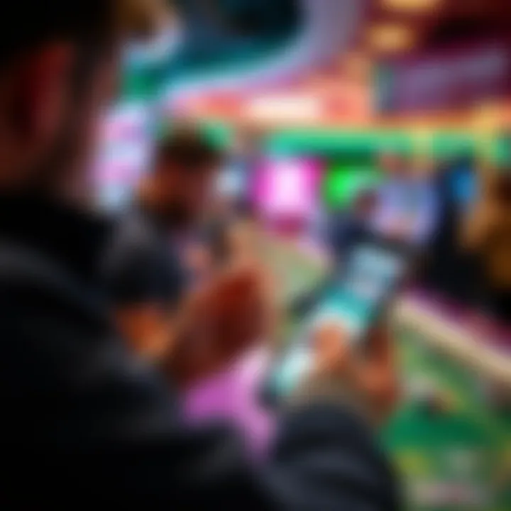 Illustration of a player checking platform status on a mobile device amid gameplay disruption