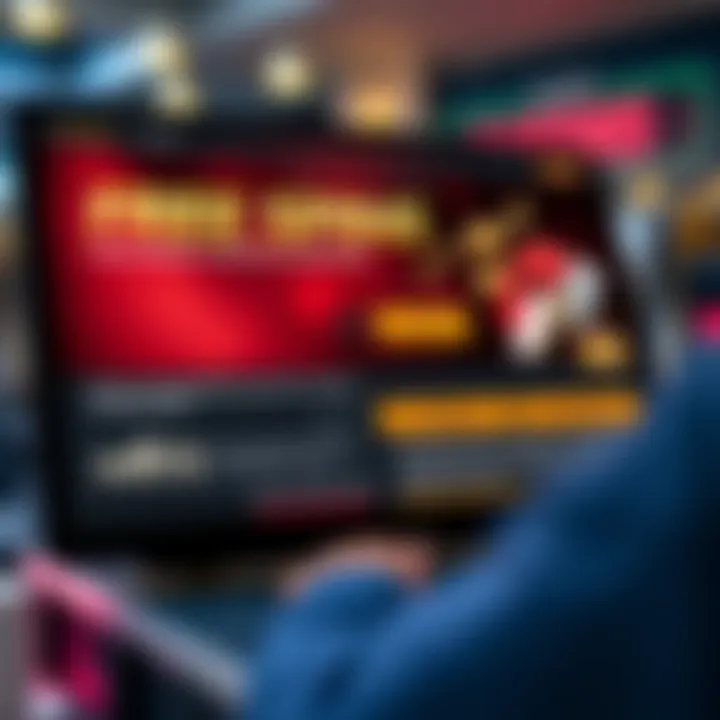 Online casino interface highlighting free spins offer and wagering terms