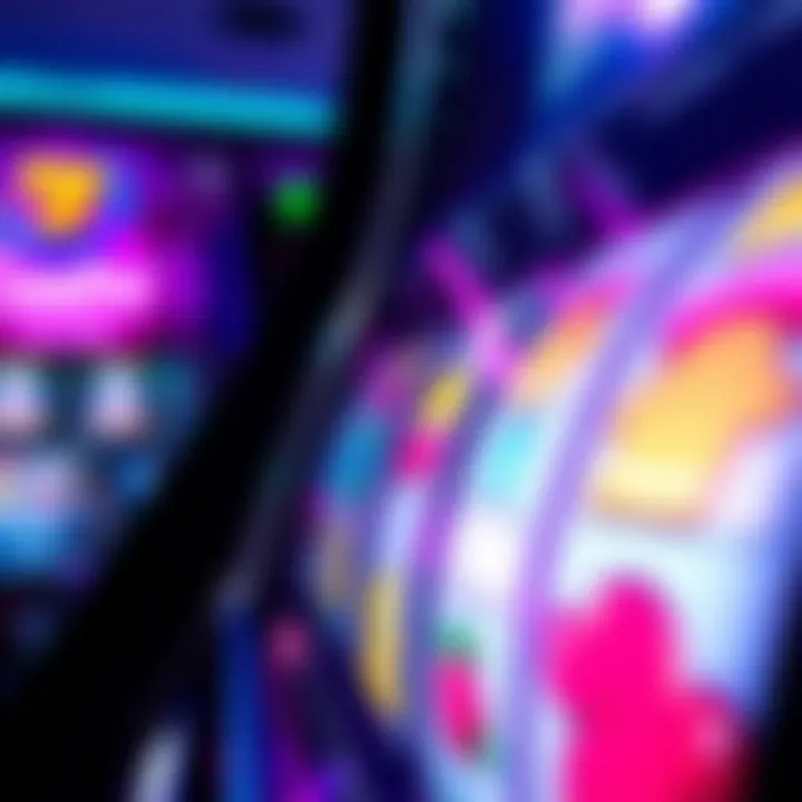 Bright digital slot machine screen showing spinning reels with colorful symbols