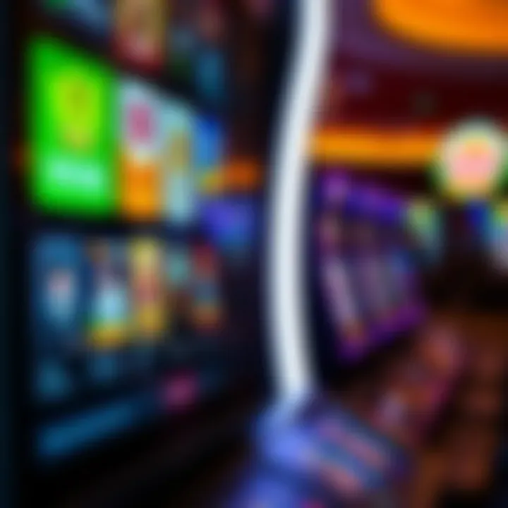 Variety of casino games displayed on a digital screen with payment icons and responsible gambling symbols
