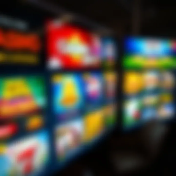 Various casino game icons displayed on a digital platform with promotional banners