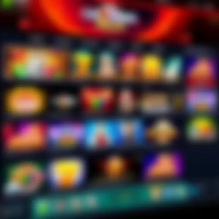 A vibrant online casino interface displaying a variety of slot games and live dealer options