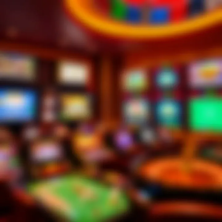 Assortment of casino games including slots, poker, and roulette on digital screens