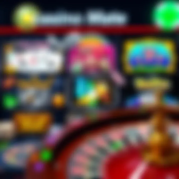 Colorful assortment of casino game icons including slots, poker, and roulette