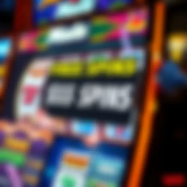 Slot machine reels showing free spins bonus offer inside a colorful casino interface