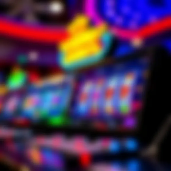 Colorful online pokies screen with reels spinning and various symbols in vibrant casino setting