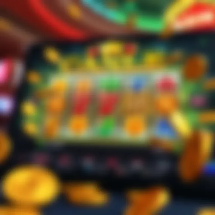 Illustration of bonus rewards and coins surrounding a slot game interface on an online platform