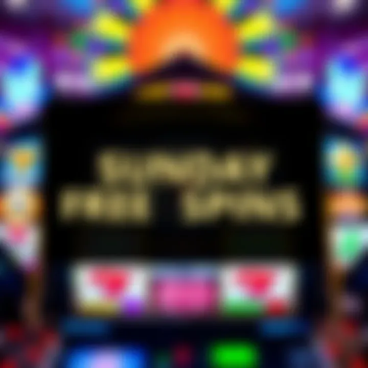 Visual Representation of Casino Mate Sunday Free Spins Offer Colorful casino slot reels displaying various symbols with bright lights in the background