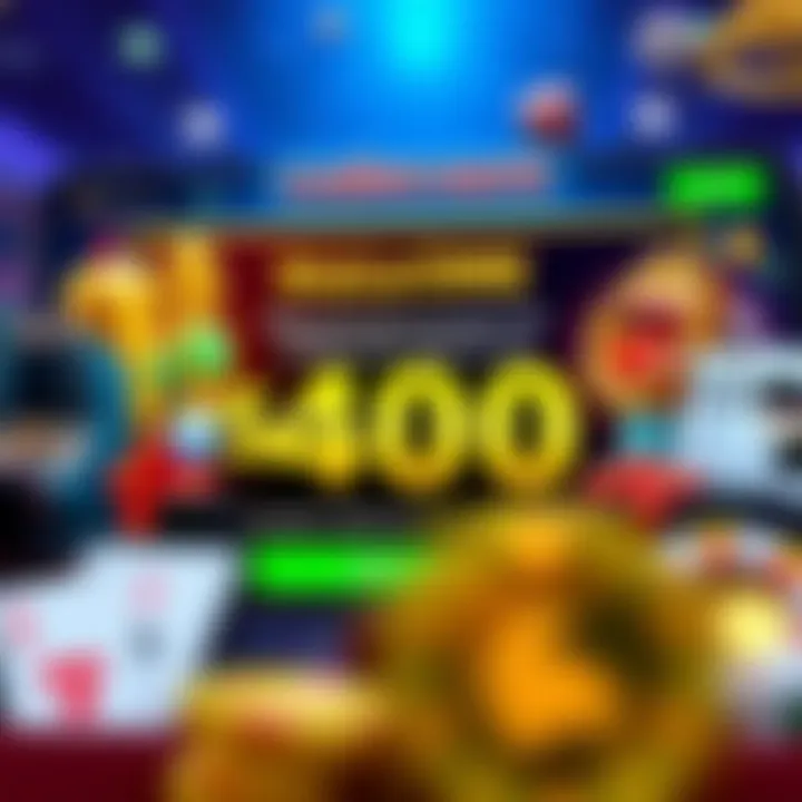 Illustration of a digital casino welcome screen featuring bonus credits and sign-up incentives