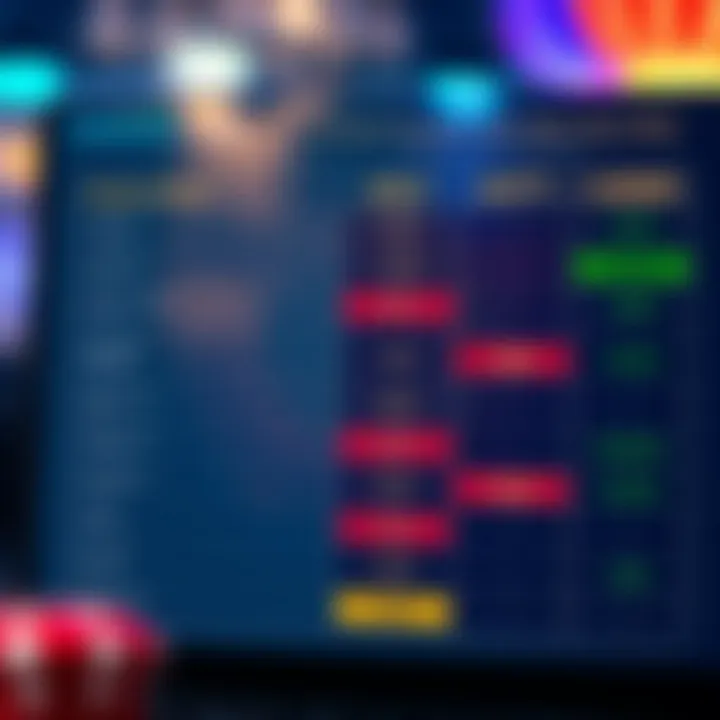 Comparison chart showing different casino promotions with highlighted bonus values and conditions