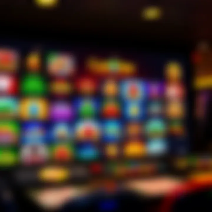 Variety of casino games displayed on a digital screen including slots and table games
