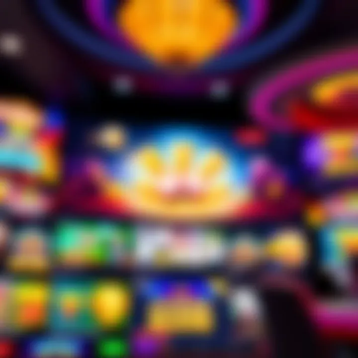 Colorful online casino interface showcasing a variety of slot games and live dealer options