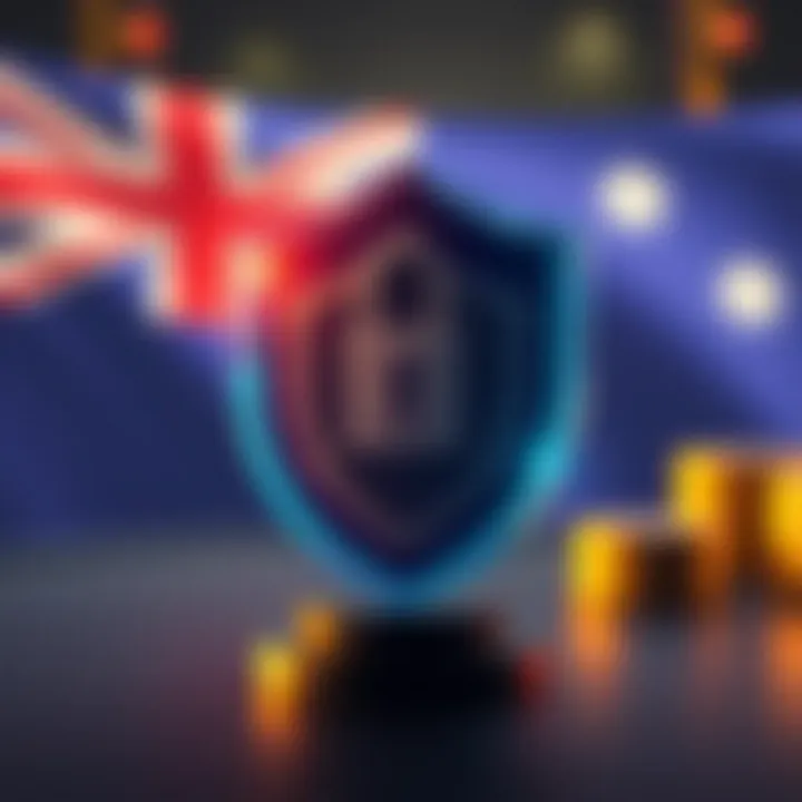 Digital shield symbolizing strong security measures for safe online gambling with Australian flag in background