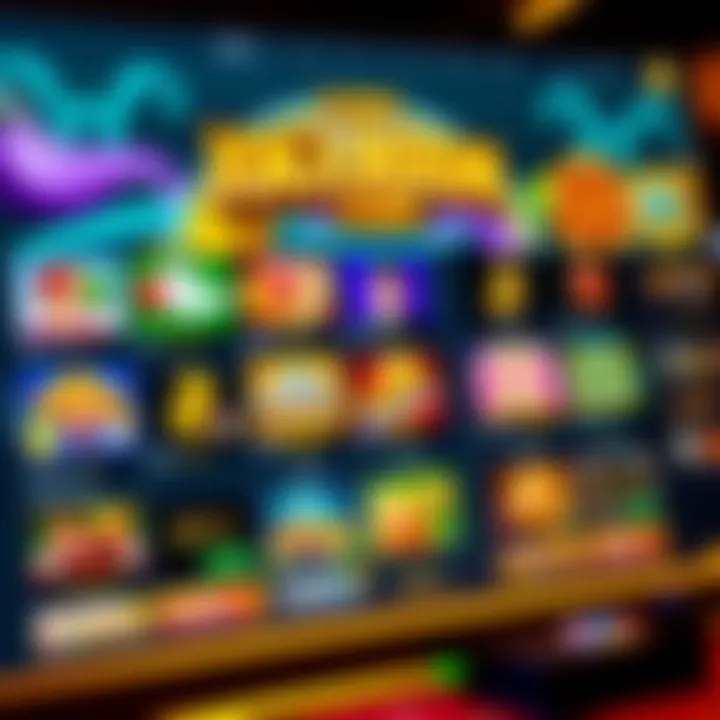 Colorful online casino interface showcasing a variety of slot games and live dealer options