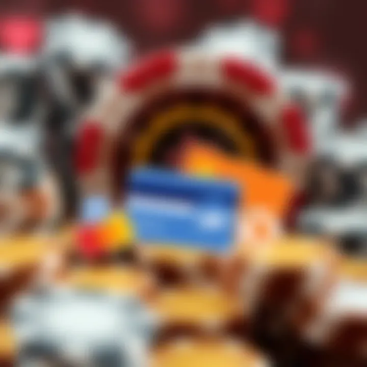 Illustration of digital payment options including credit card and e-wallet icons against a backdrop of casino chips