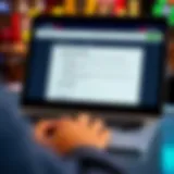Close-up of a laptop screen displaying Casino Mate account settings with a cursor hovering over the account deletion option