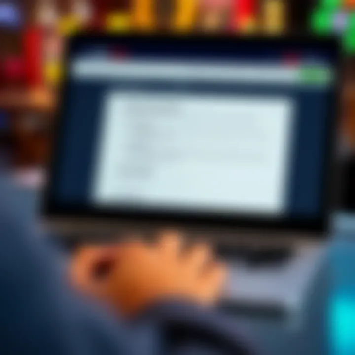 Close-up of a laptop screen displaying Casino Mate account settings with a cursor hovering over the account deletion option