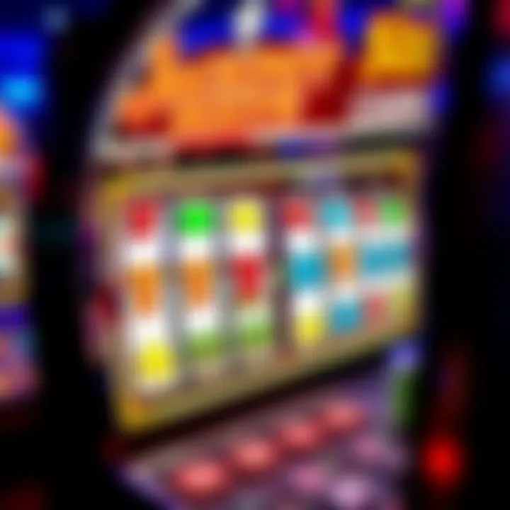 Colorful slot machine reels displaying jackpot symbols and a winning combination at an online casino