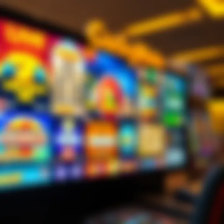 A variety of vibrant casino games displayed on a digital screen