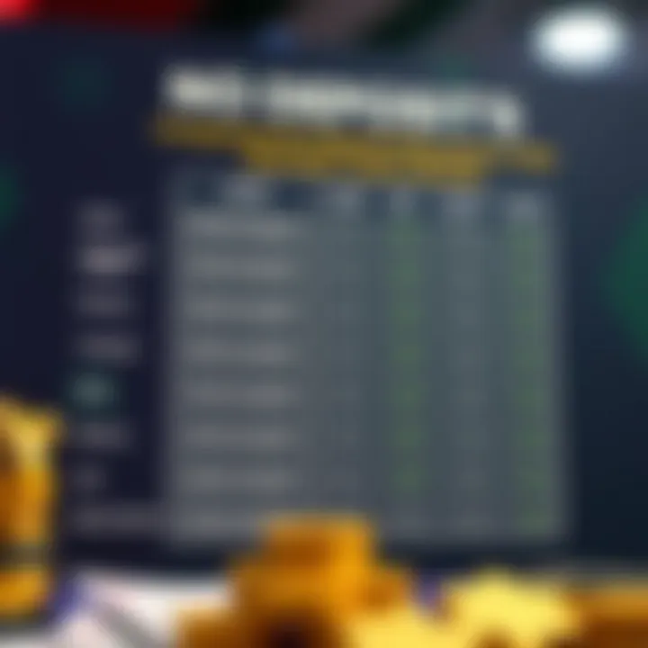 Comparison chart highlighting different no deposit casino bonuses in the Australian market