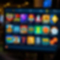 Variety of online casino games displayed on a digital screen