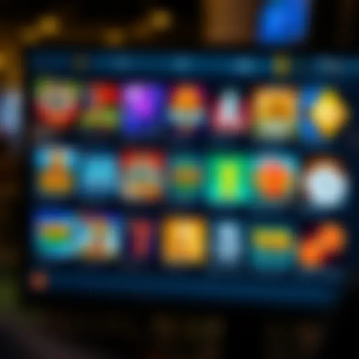 Variety of online casino games displayed on a digital screen