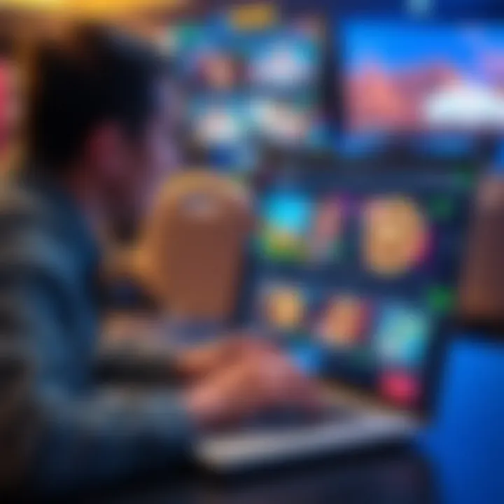 User browsing a reliable online casino platform on a laptop with Australian themed icons around