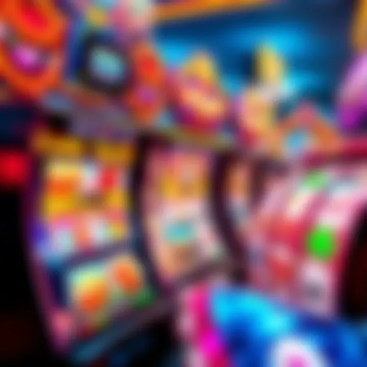 Colorful online pokies interface showing various game themes and spinning reels