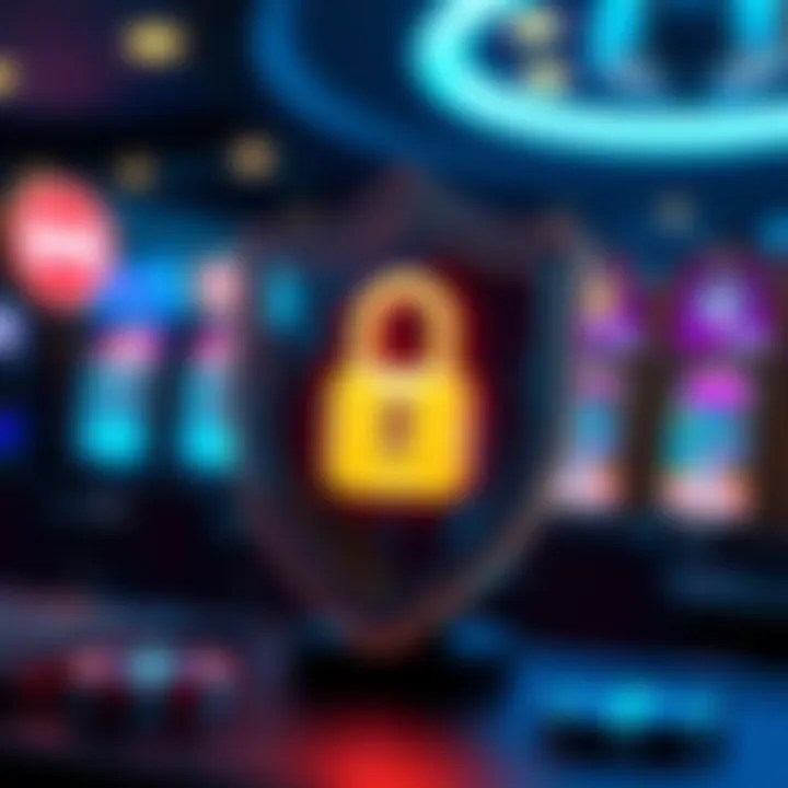 Safe and secure online gambling concept with shield and digital lock icons