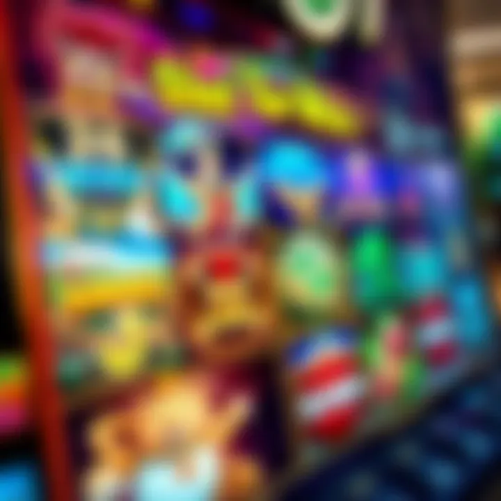 Close-up of vibrant slot game interface displaying popular themes and bonus features that attract players