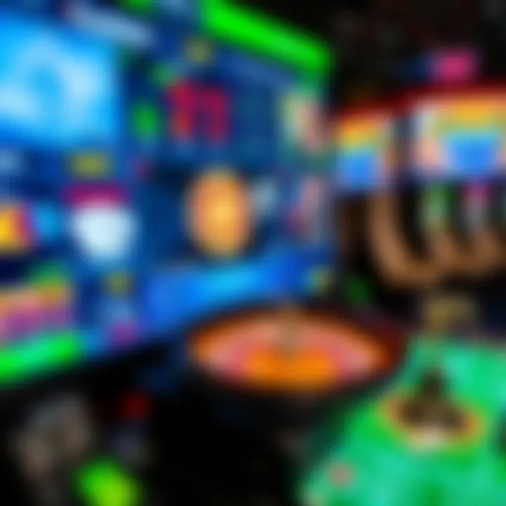 Digital casino interface showing various online casino games like poker, roulette, and slots