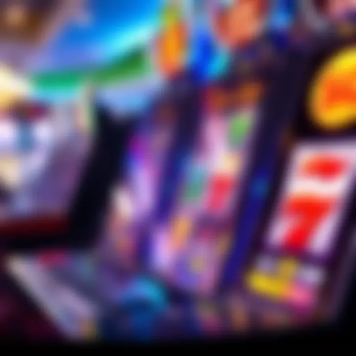 Colorful online pokies game interface with reels and symbols on screen