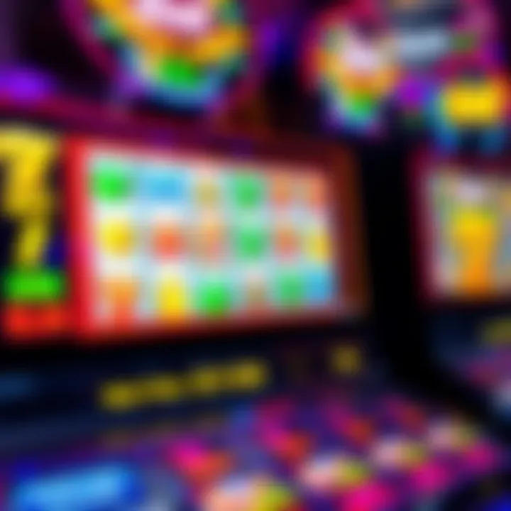 Colorful digital slot machine interface showing vibrant reels and symbols