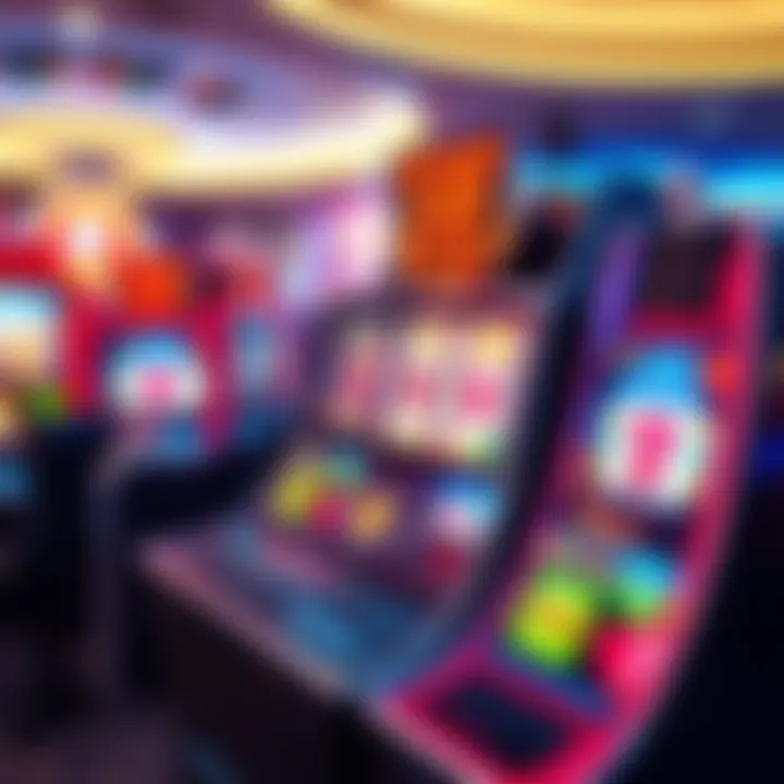 Illustration representing online slot machine gameplay with digital interface and colorful symbols