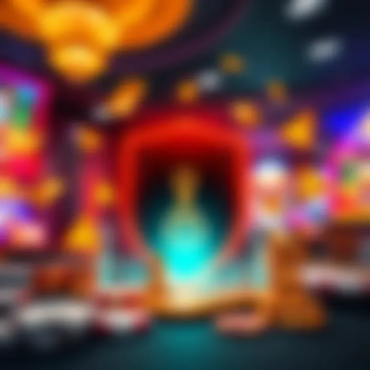 Visual representation of cybersecurity and legal caution with shield and warning icons around casino elements
