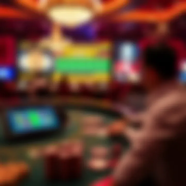 Live casino table setup with dealer and digital interface for player interaction